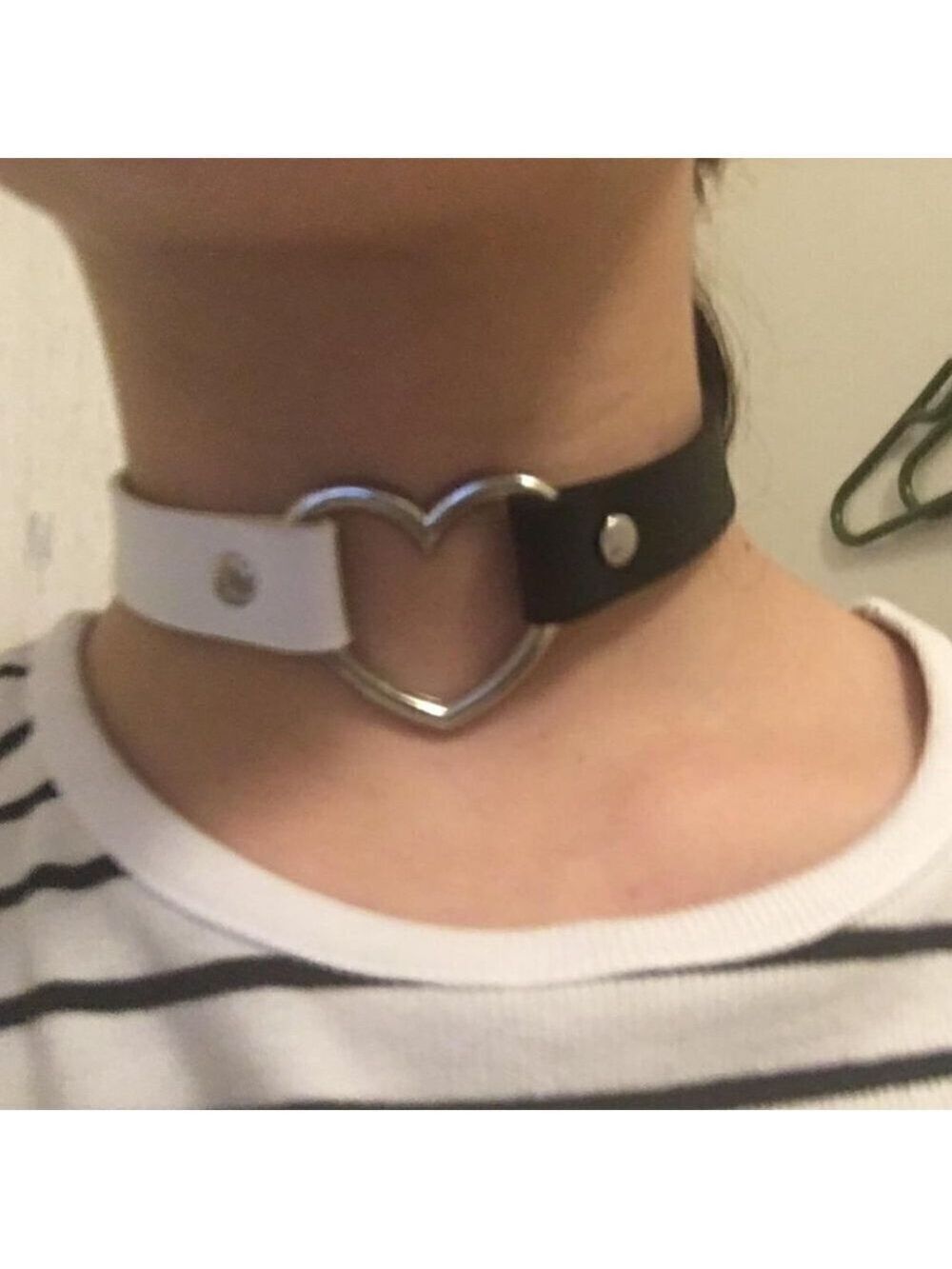 🆕 White Black Leather Heart Choker Collar Necklace Goth Punk Rave Party Costume